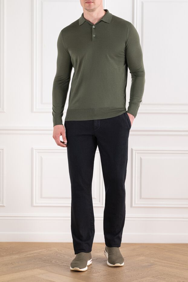Loro Piana men's olive green long sleeve knit polo shirt 195921 - photo 2