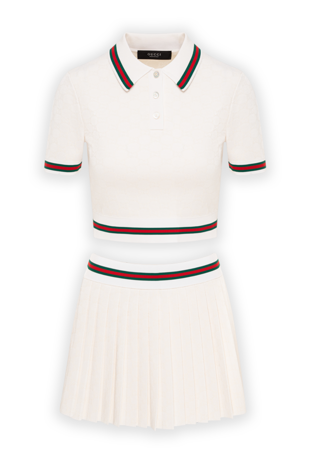 Gucci белый трикотажный костюм из укороченного поло и юбки 196352 - фото 1
