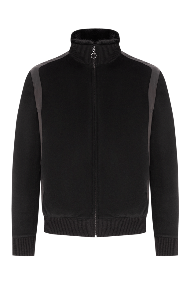Seraphin black knitted bomber jacket with fur inserts and fur trim on the collar 196364 - photo 1