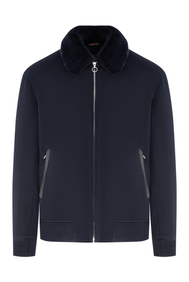 Seraphin dark blue bomber jacket with fur collar and crocodile skin piping on the pockets 196374 - photo 1