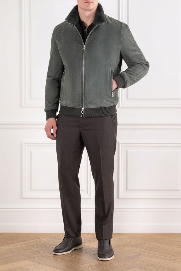 Seraphin gray suede bomber jacket with fur trim and round hardware 196375 - photo 2