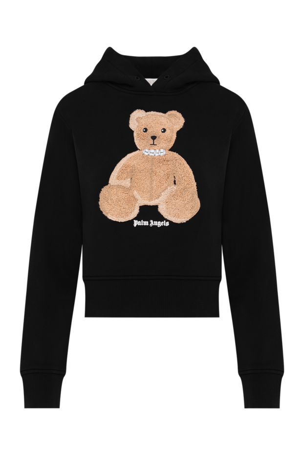 Black cropped cotton hoodie with teddy bear patch - photo 1