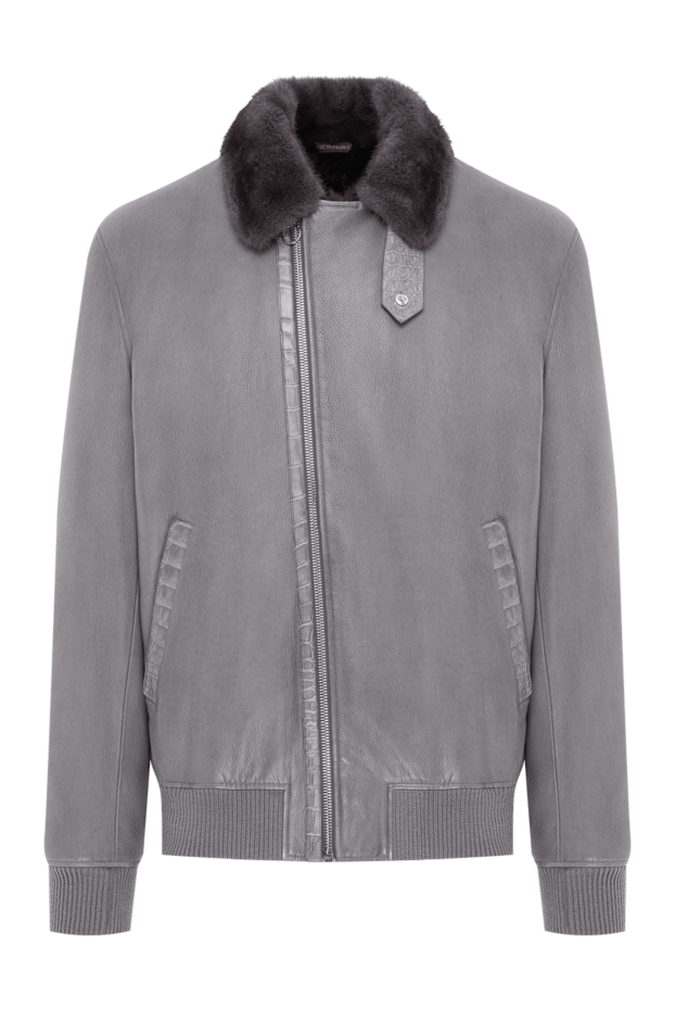 Seraphin grey leather bomber jacket with fur collar and crocodile trim 196446 - photo 1