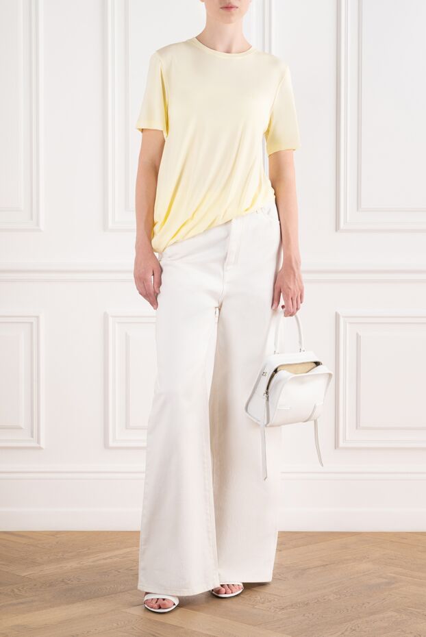 Loewe асимметриялық драппен жабылған, ашық сары реңктегі әйелдерге арналған тоқылған футболка 196457 - фото 2