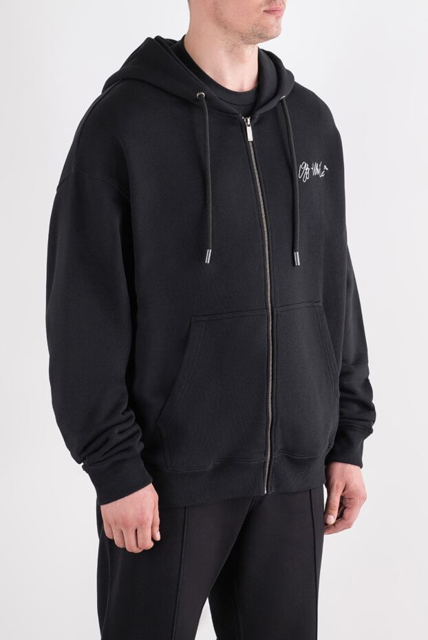 Off-White мужское черное зип-худи с фирменным рукописным логотипом 196647 - фото 3