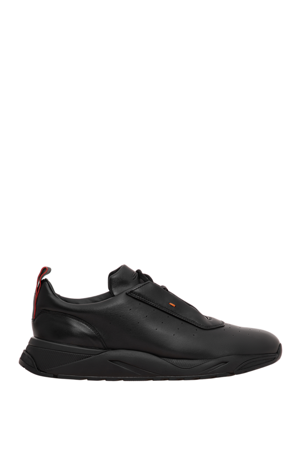 Santoni черные кожаные кроссовки на фигурной массивной подошве с оранжевым ярлыком 196656 - фото 1