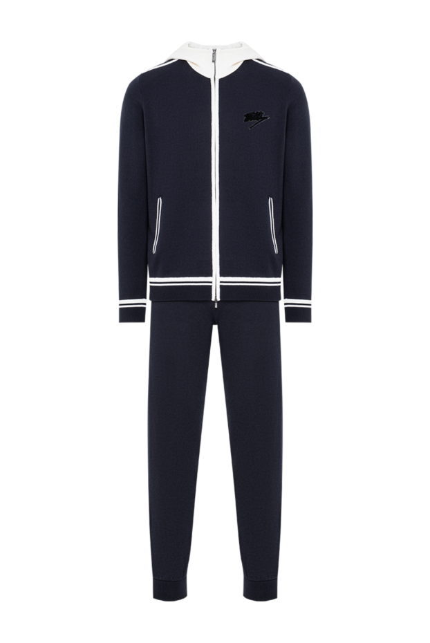 Zilli dark blue cashmere and silk tracksuit with contrasting light trim 196668 - photo 1
