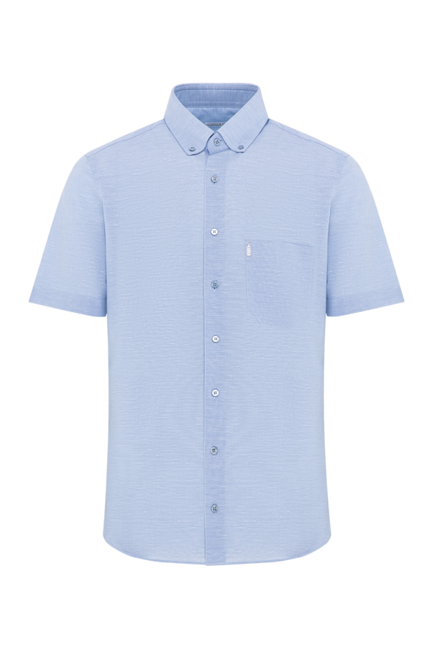 Light blue cotton shirt with a button-down collar and short sleeves - photo 1
