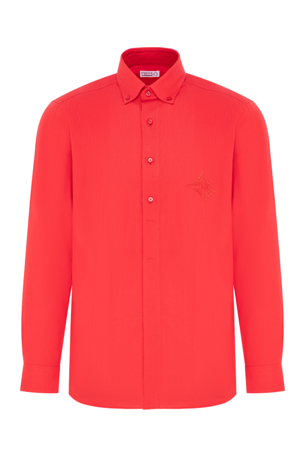 Bright red linen shirt with quilted diamond pattern - photo 1