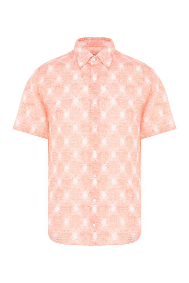 Peach linen short sleeve shirt with diamond geometric print - photo 1