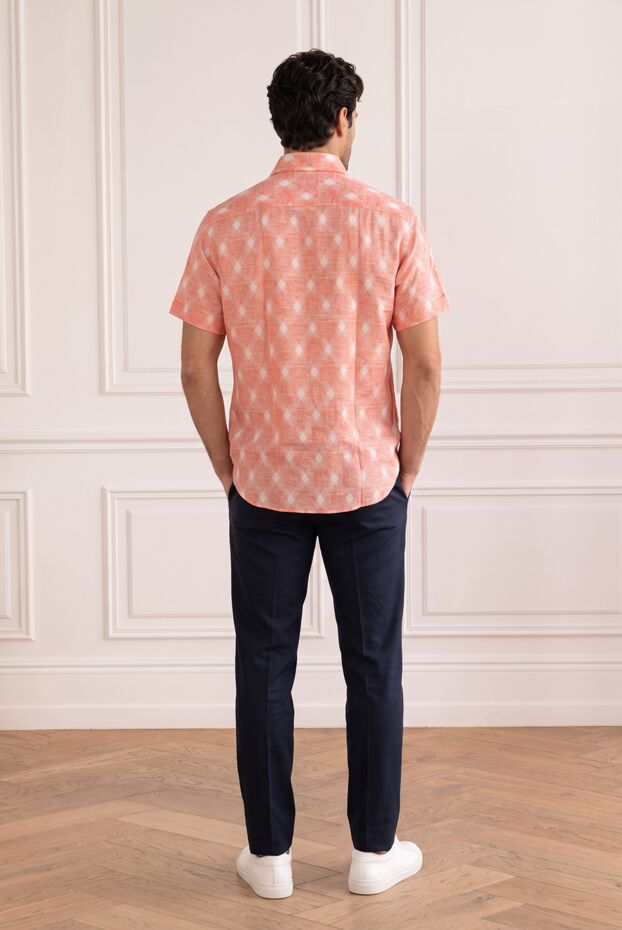 Peach linen short sleeve shirt with diamond geometric print - photo 2