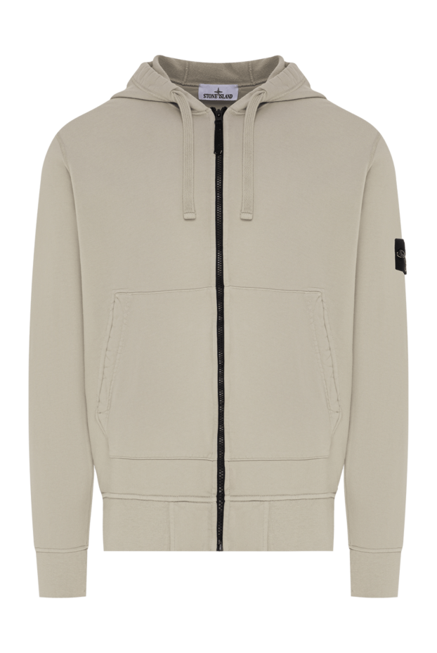 Stone Island мужская толстовка на молнии с капюшоном в бежевом цвете 196715 - фото 1