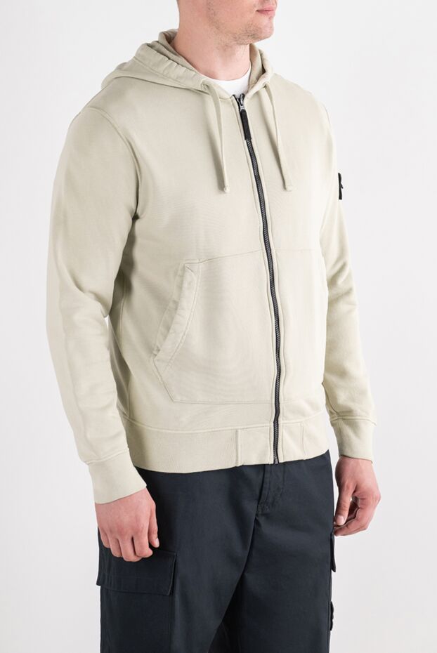 Stone Island мужская толстовка на молнии с капюшоном в бежевом цвете 196715 - фото 3
