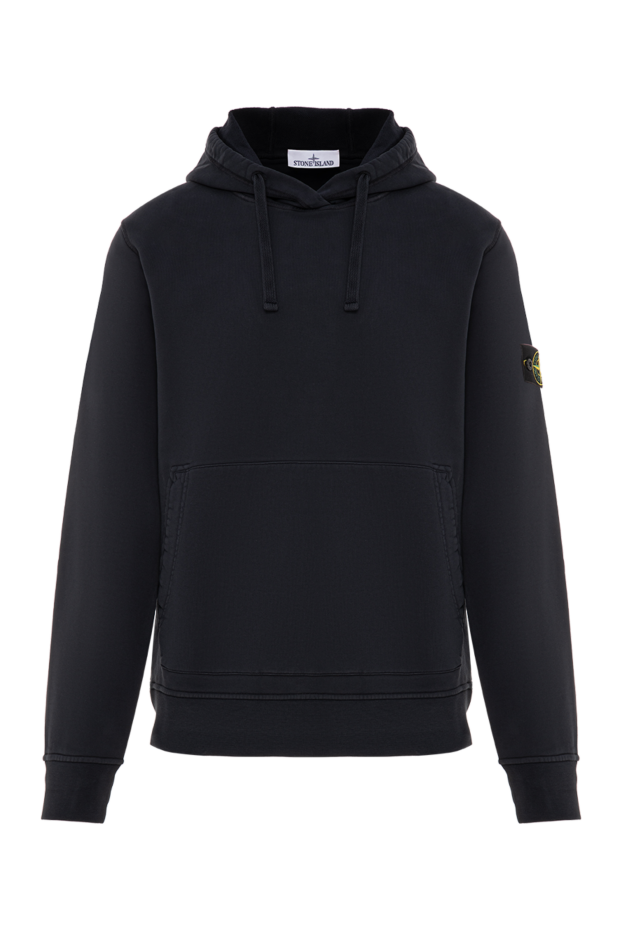 Stone Island темно-синее хлопковое худи со скрытыми карманами в боковых швах 196723 - фото 1