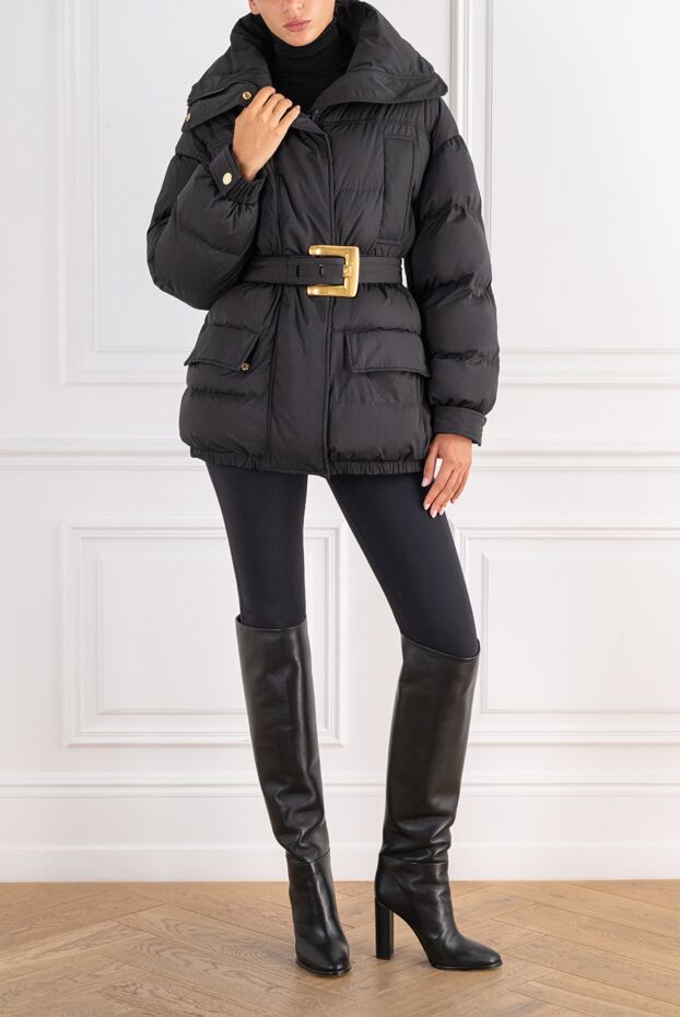 Balmain black oversized down jacket with a wide belt and a gold buckle 196744 - photo 2