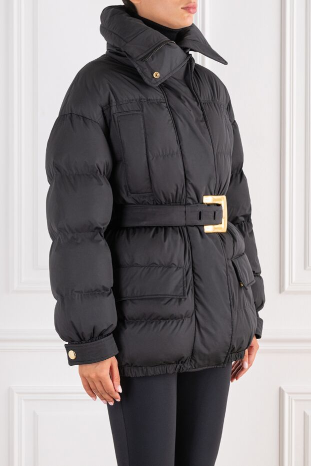 Balmain black oversized down jacket with a wide belt and a gold buckle 196744 - photo 3
