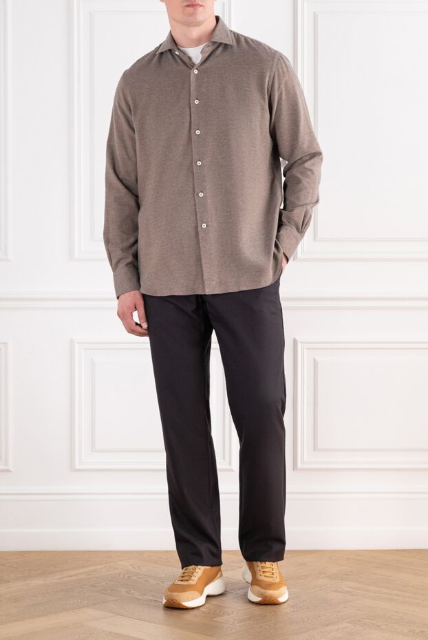 Alessandro Gherardi brown stretch cotton jersey shirt with a notched collar 196757 - photo 2