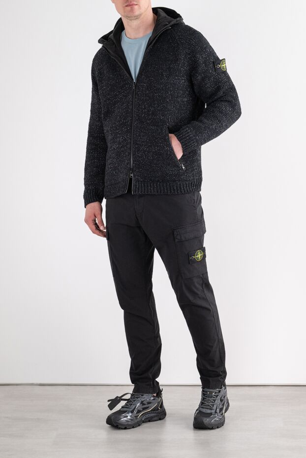 Stone Island black men's knitted cardigan with a hood 196768 - photo 2
