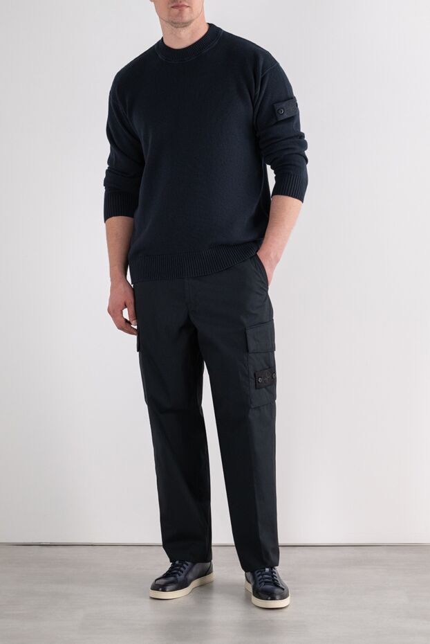 Stone Island blue cotton and cashmere knitted crew neck sweater 196774 - photo 2