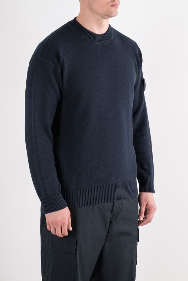 Stone Island blue cotton and cashmere knitted crew neck sweater 196774 - photo 3