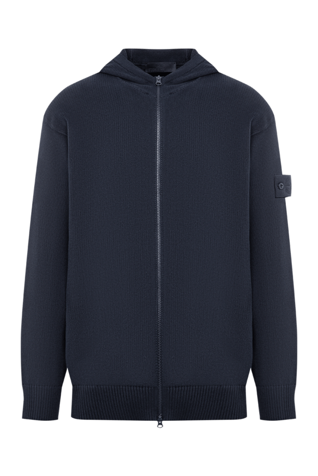 Stone Island blue cotton and cashmere knitted cardigan with a hood 196775 - photo 1