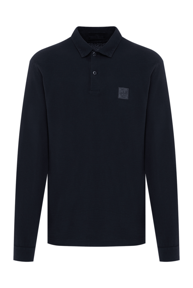 Stone Island темно-синее трикотажное поло с длинным рукавом и кожаным патчем 196782 - фото 1