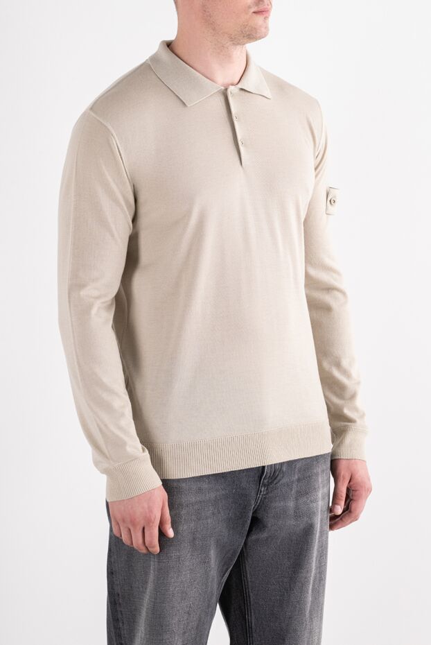 Stone Island трикотажный поло с длинным рукавом в бежевом цвете 196784 - фото 3