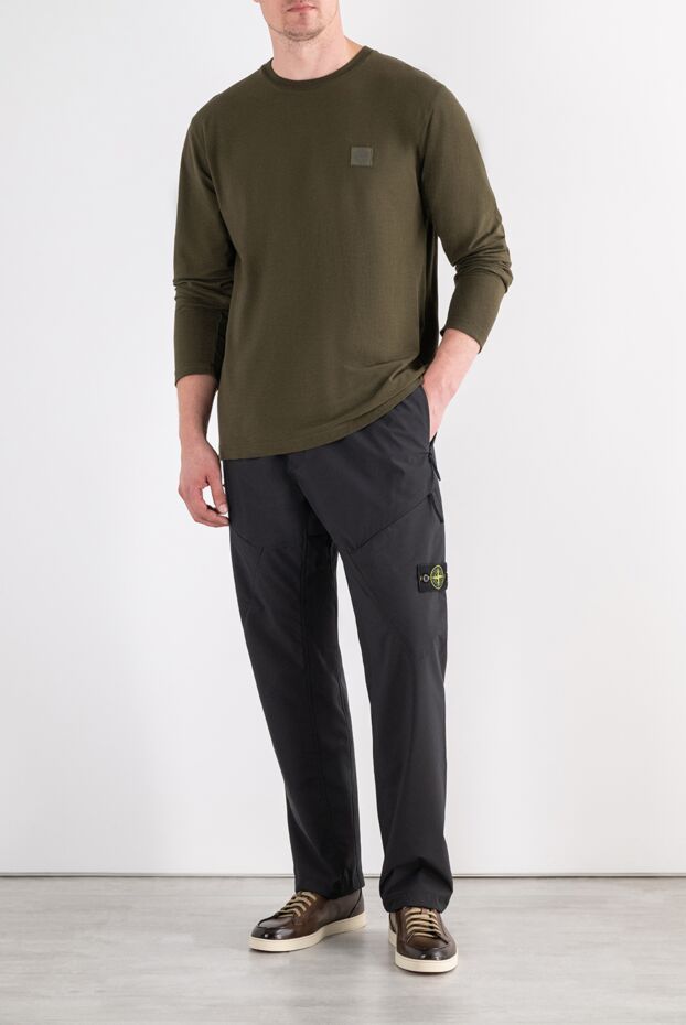 Olive cotton long sleeve t-shirt with a miniature matte compass logo - photo 2