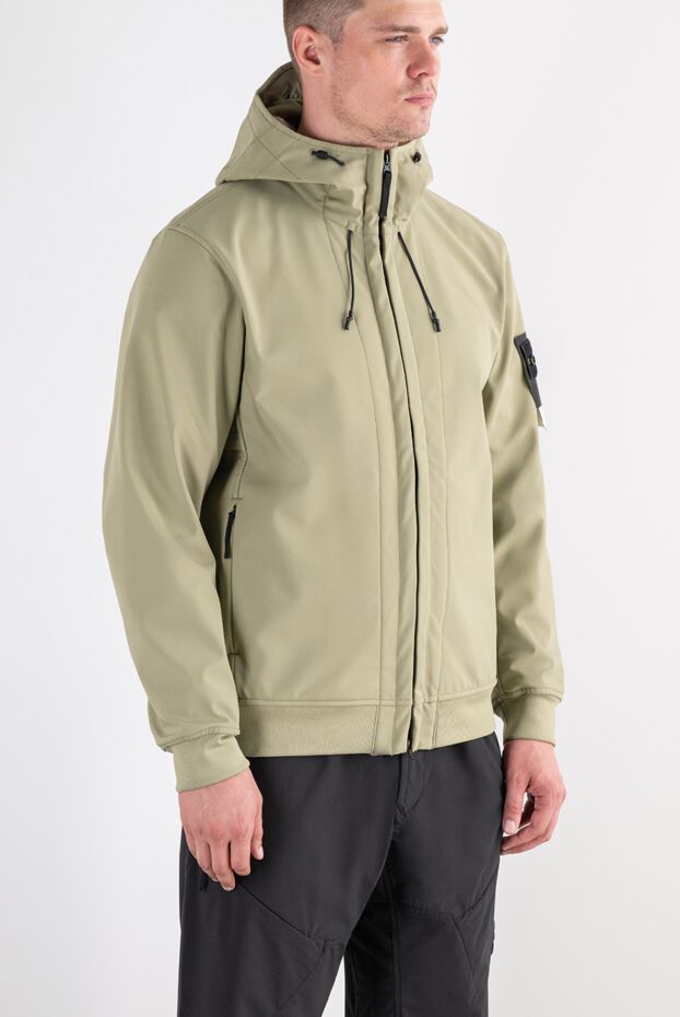 Stone Island khaki softshell jacket with drawstring hood and patch 196799 - photo 3
