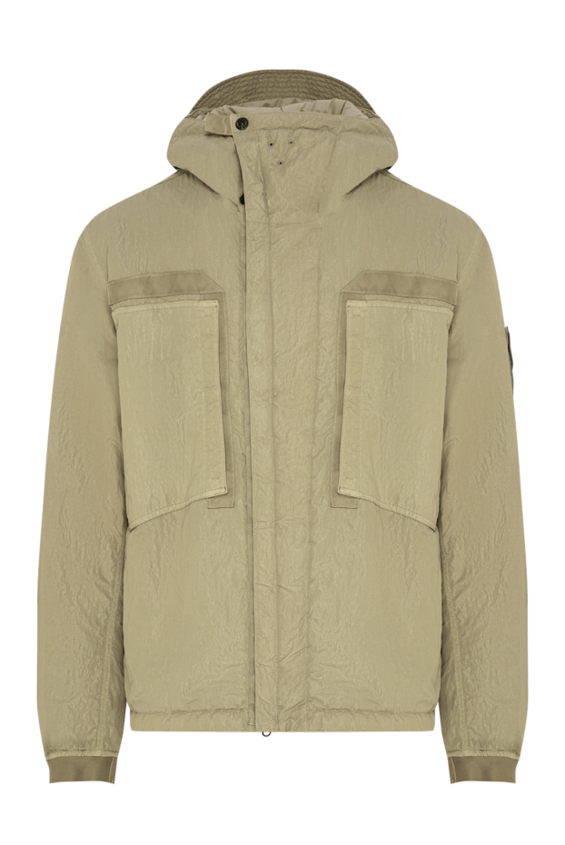 Stone Island куртка-бомбер из льна с множеством карманов цвета хаки 196802 - фото 1