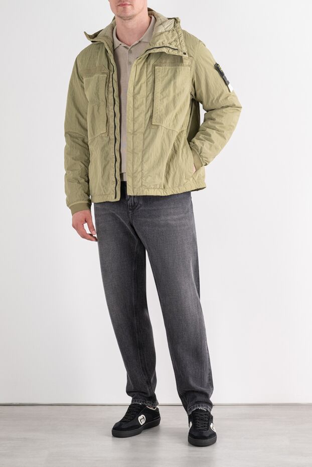 Stone Island куртка-бомбер из льна с множеством карманов цвета хаки 196802 - фото 2
