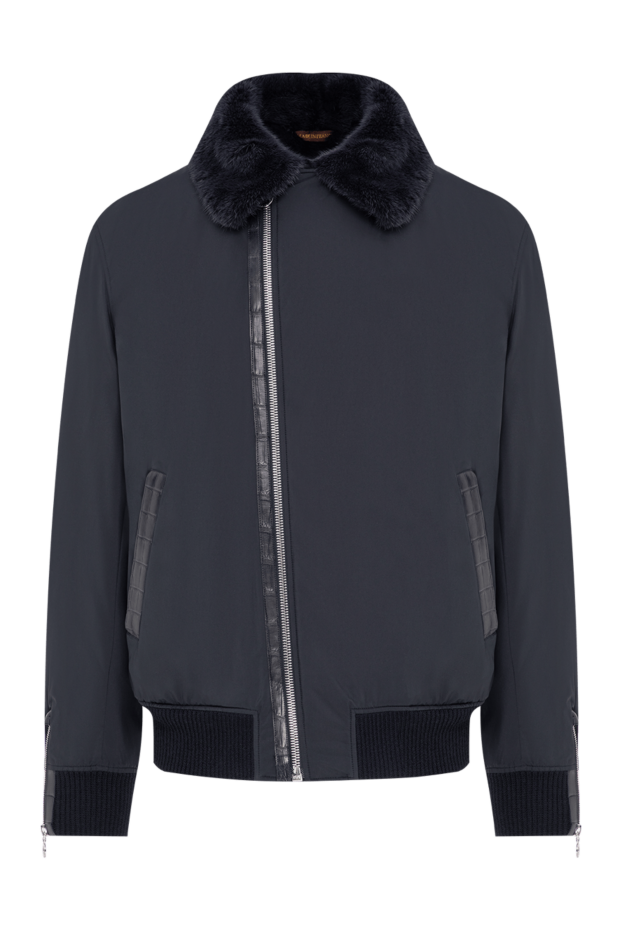 Seraphin navy blue bomber jacket with a slanted zip, fur collar and crocodile trim 196831 - photo 1