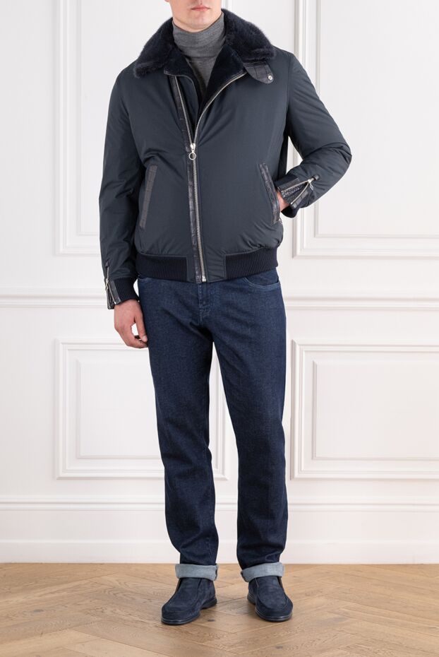 Seraphin қиғаш сыдырмасы бар, үлбір жағасы және қолтырауын жиегі бар көк түсті бомбардир күртеше 196831 - фото 2