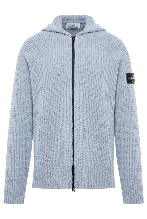 Stone Island голубой хлопковый кардиган фактурной вафельной вязки с капюшоном 196853 - фото 1
