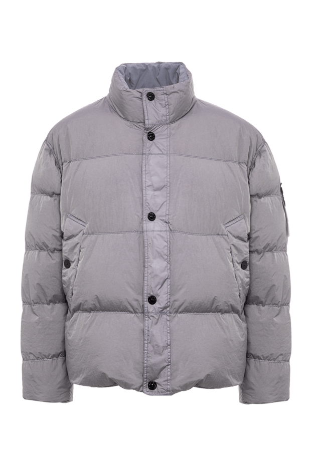 Stone Island серый объемный пуховик со стежкой и ветрозащитной планкой на кнопках 196857 - фото 1