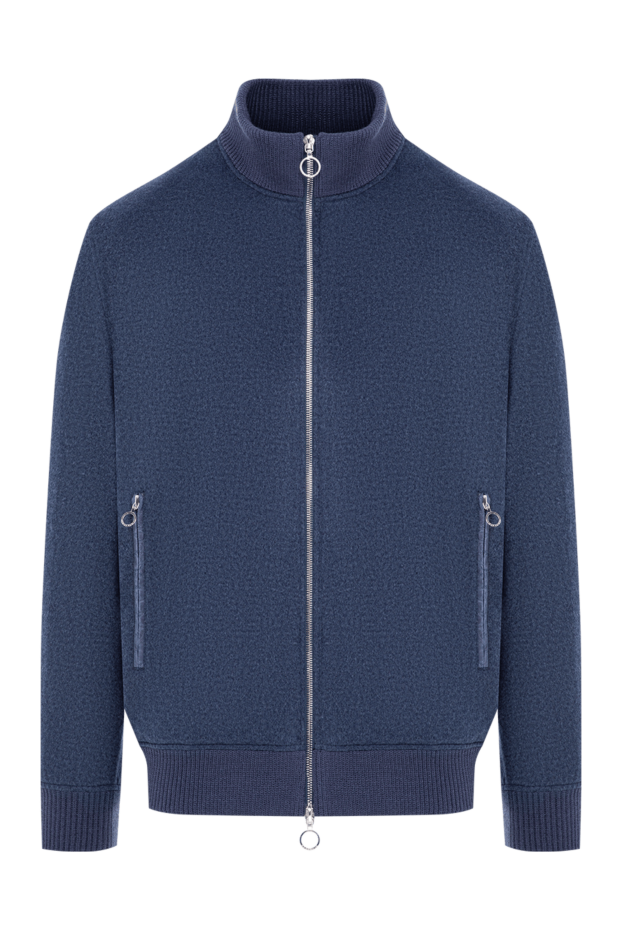 Seraphin blue textured cashmere bomber jacket with double zip 197056 - photo 1