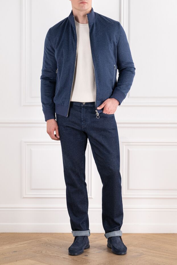 Seraphin blue textured cashmere bomber jacket with double zip 197056 - photo 2