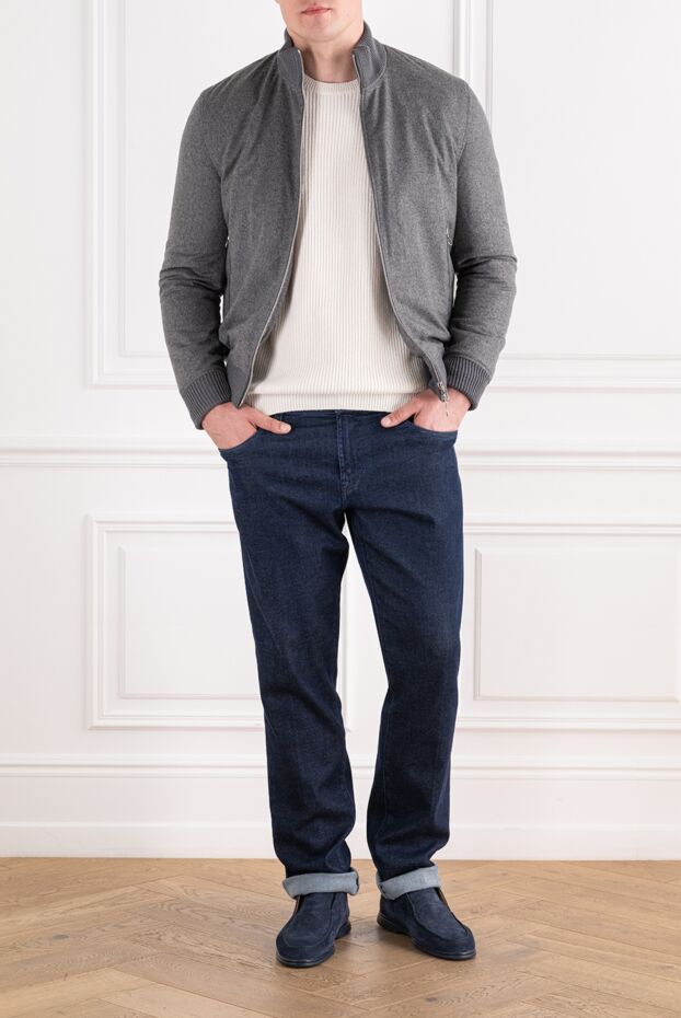Seraphin grey premium cashmere bomber jacket with crocodile leather trim 197057 - photo 2