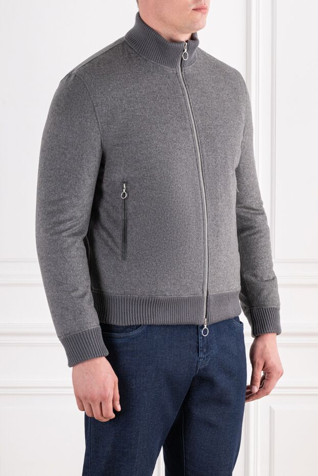Seraphin grey premium cashmere bomber jacket with crocodile leather trim 197057 - photo 3