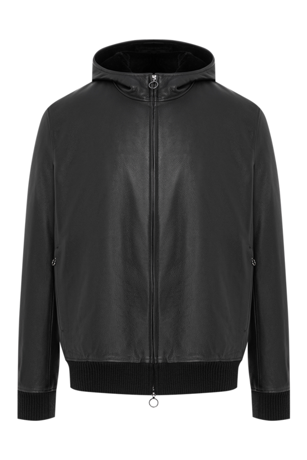 Seraphin black leather bomber jacket with a hood and knitted cuffs 197061 - photo 1