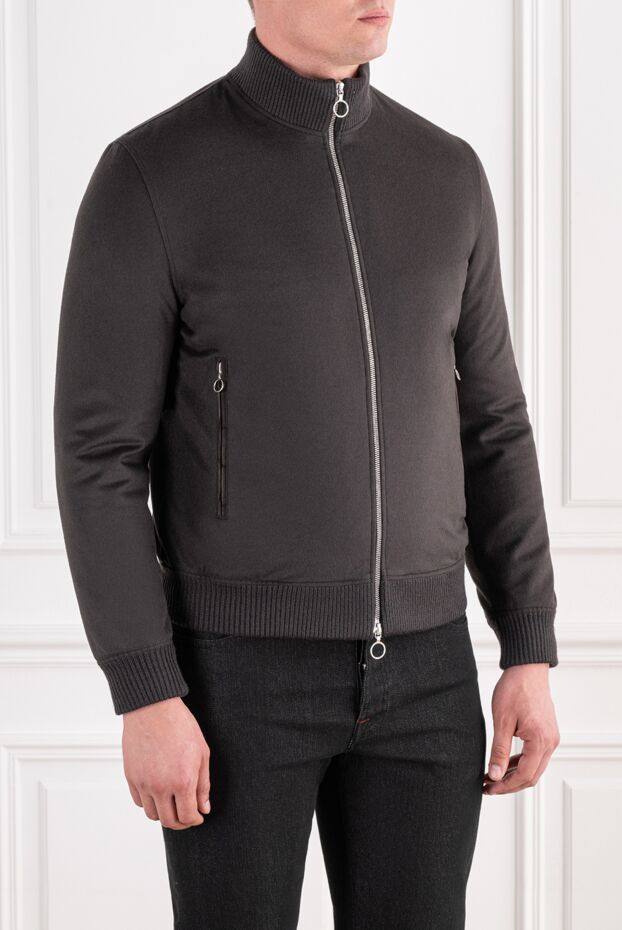 Seraphin dark grey bomber jacket made of premium cashmere with crocodile leather trim 197066 - photo 3