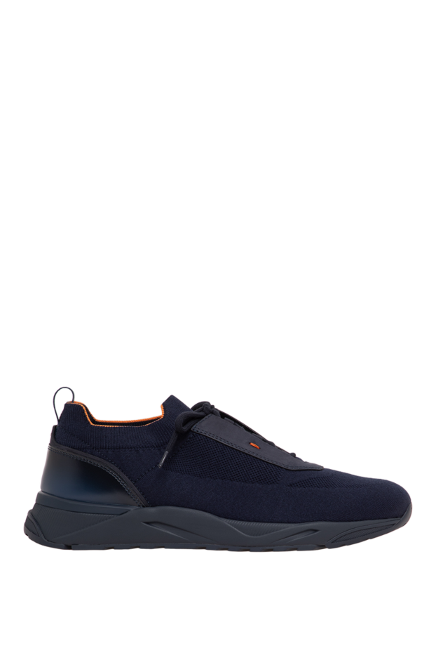 Santoni woven textile sneakers with a leather strap trim in a deep sapphire hue 197348 - photo 1