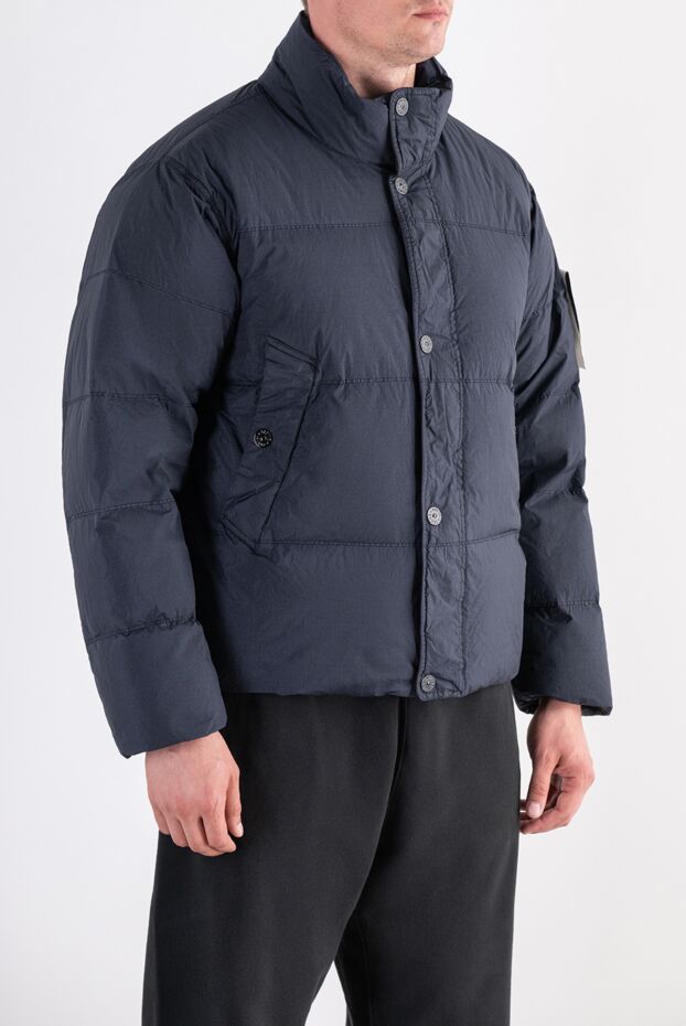 Stone Island синий стеганый пуховик с высоким воротником-стойкой 197409 - фото 3
