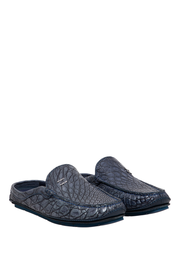 Zilli men's blue crocodile leather loafers with metal monogram 197433 - photo 2