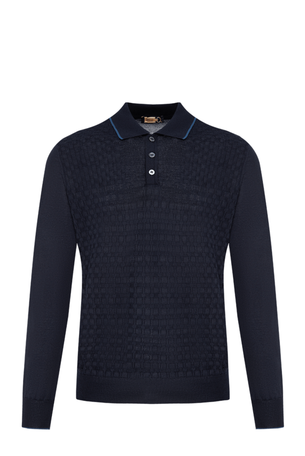 Zilli dark blue long sleeve polo shirt with crocodile skin details 197446 - photo 1