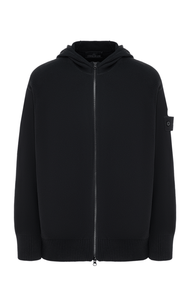 Stone Island сыдырмасы және реттелетін капюшоны бар тоқылған қара кардиган 197468 - фото 1