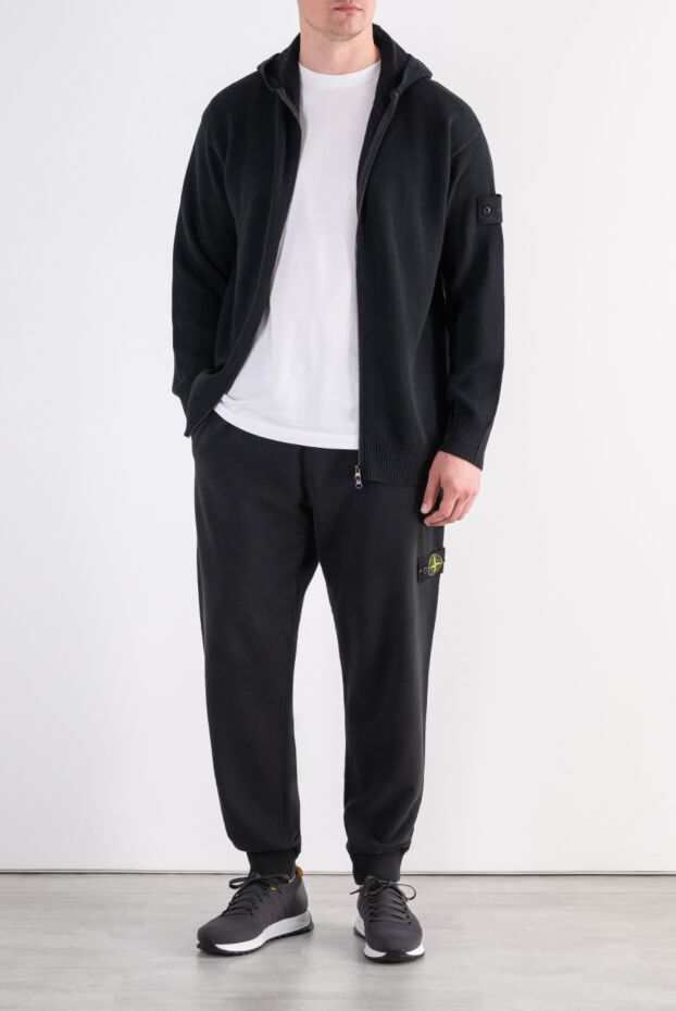 Stone Island сыдырмасы және реттелетін капюшоны бар тоқылған қара кардиган 197468 - фото 2