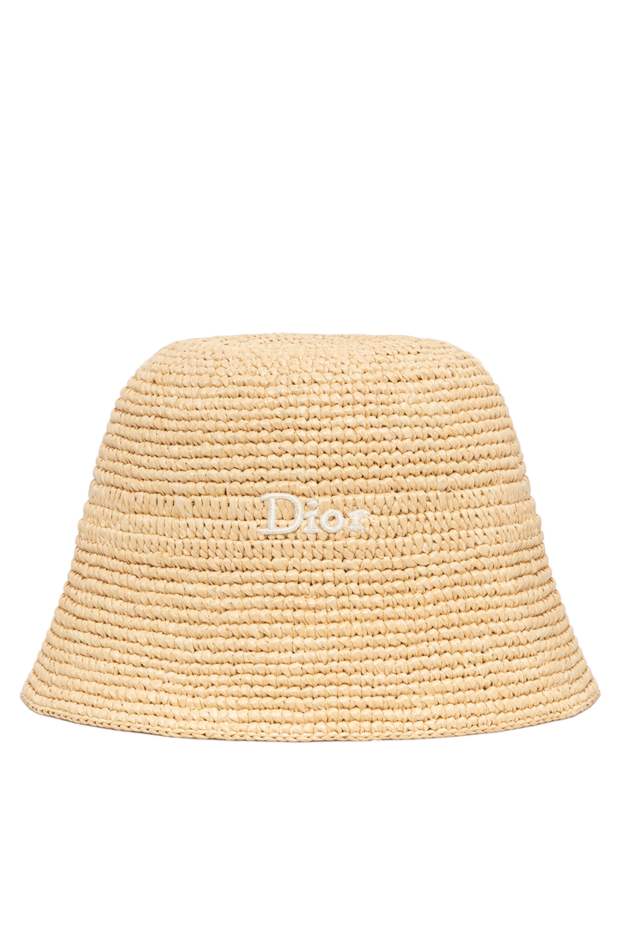 Women's beige straw bucket hat with contrasting logo embroidery - photo 1