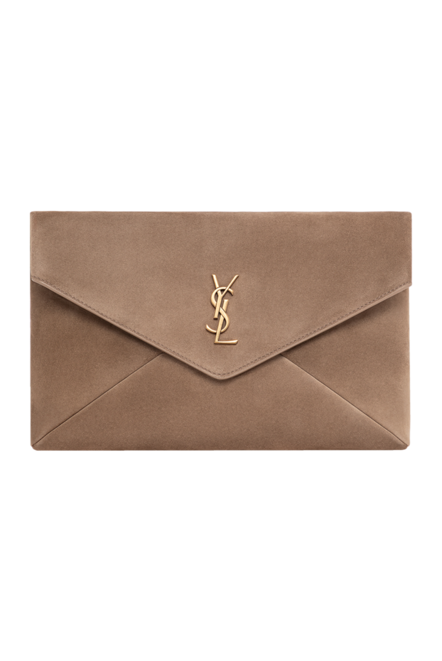 Saint Laurent cassandre large suede envelope bag in light caraway 197494 - photo 1