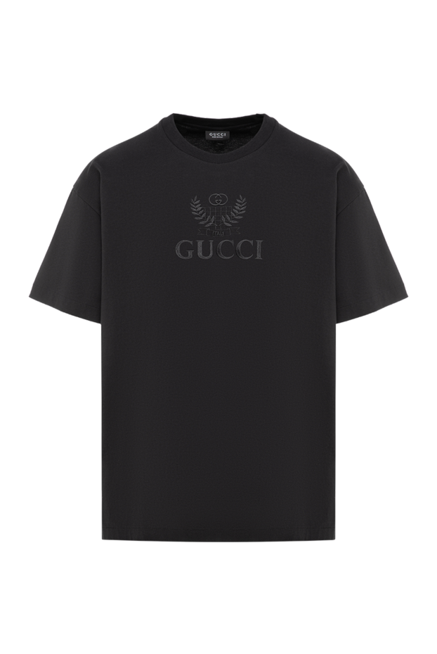 Gucci мақтадан тігілген, текстуралы мұрағаттық логотипі бар үлкен қара футболка 197498 - фото 1
